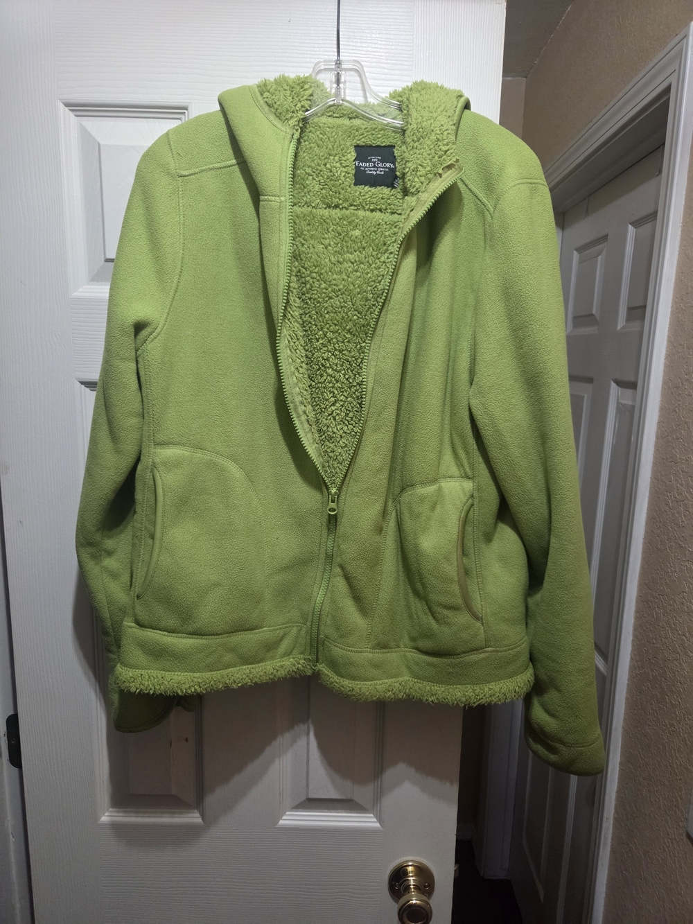 Faded Glory Lime Green Sherpa-Lined Hooded Fleece Jacket